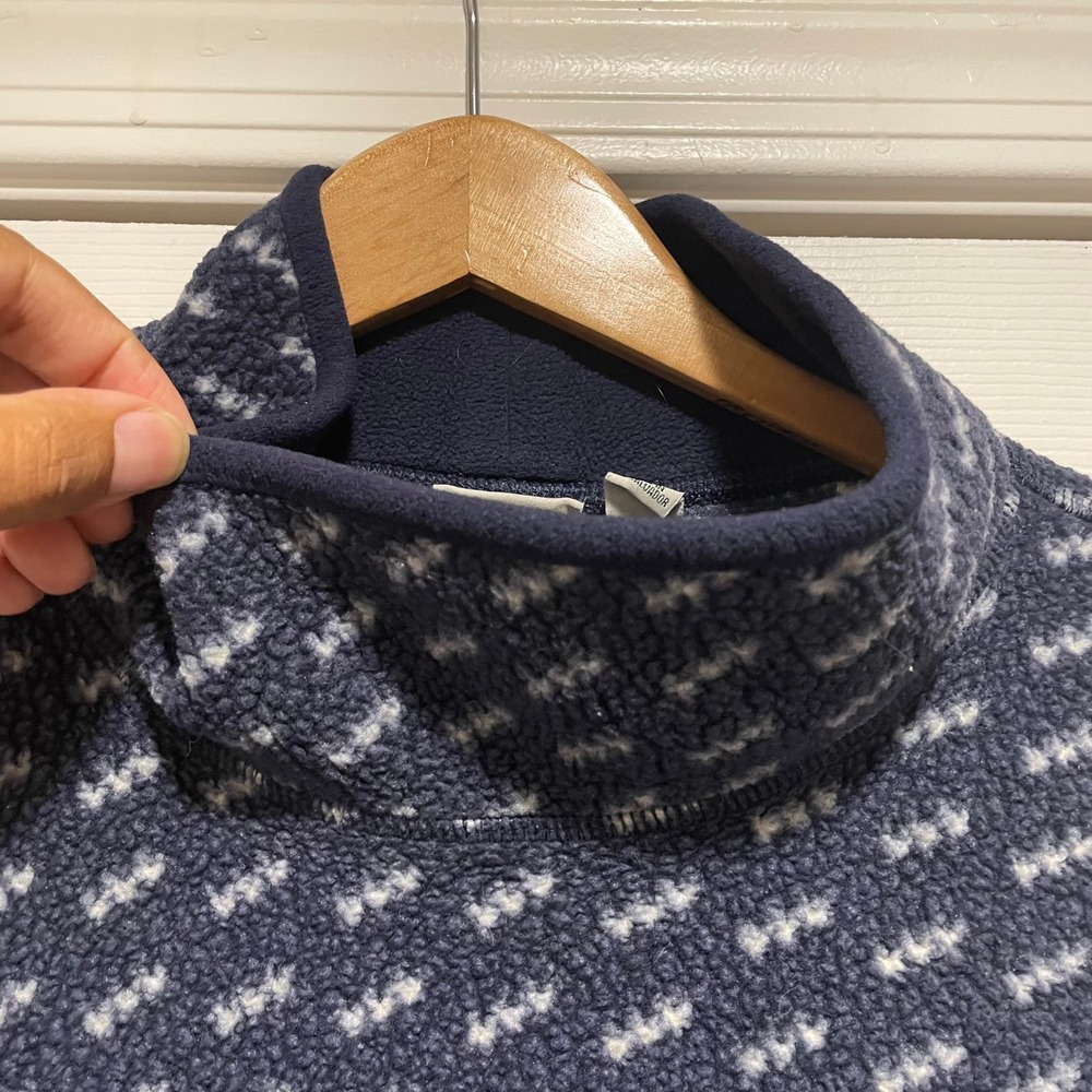 LL Bean Womens Fleece Pullover XL Navy Blue Polyester Geometric Funnel Neck Top - Picture 9 of 9